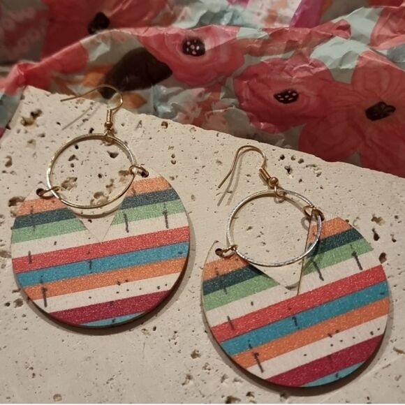 New Striped Geometric Drop Earrings - Picture 1 of 6